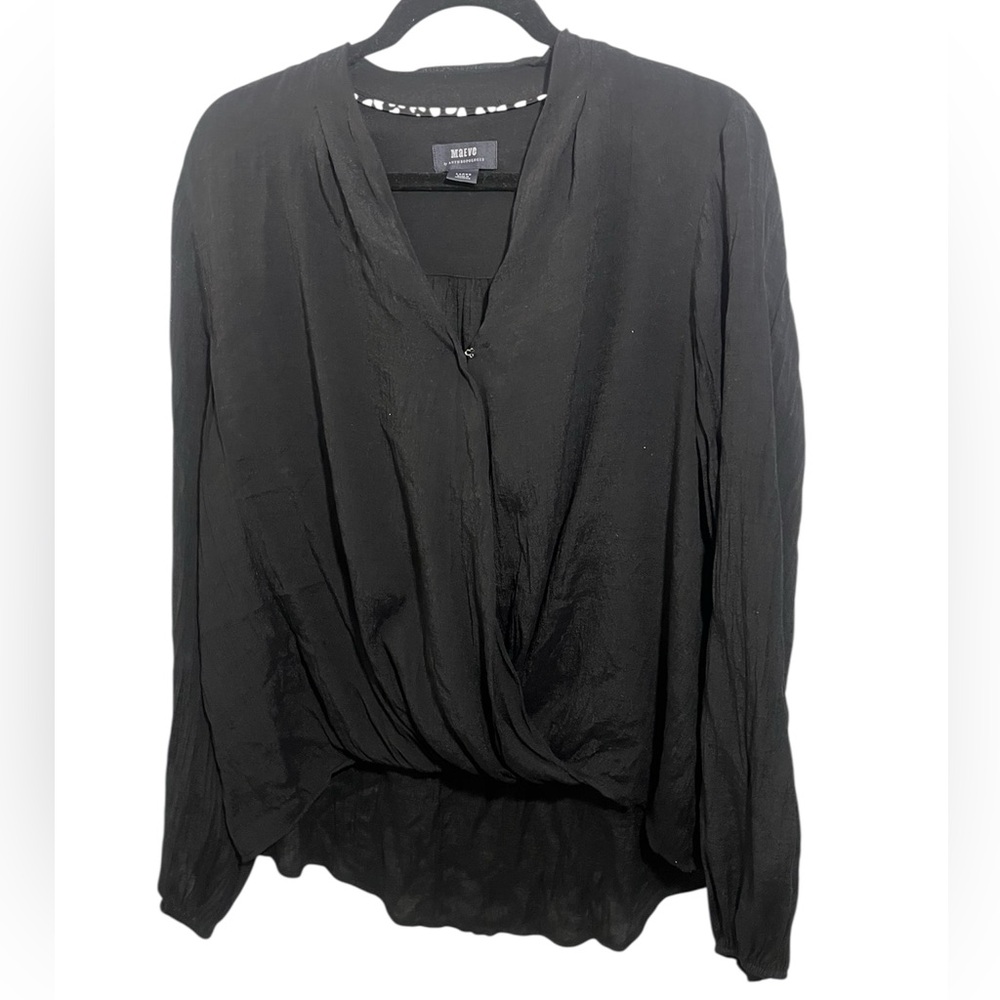 Anthropologie Maeve Black Draped Long-Sleeve Blouse